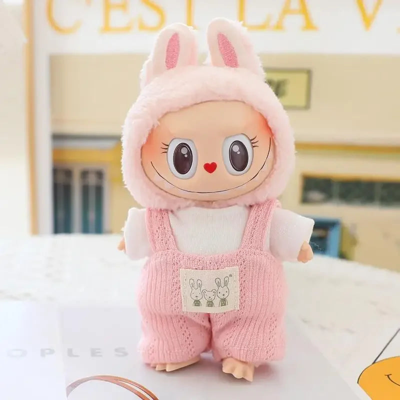 For 17cm Ropa Labubu v1/v2/v3 cloth Doll T-Shirt Overalls Pants Set Baby Clothes and 10cm cotton Doll Clothes Skirt