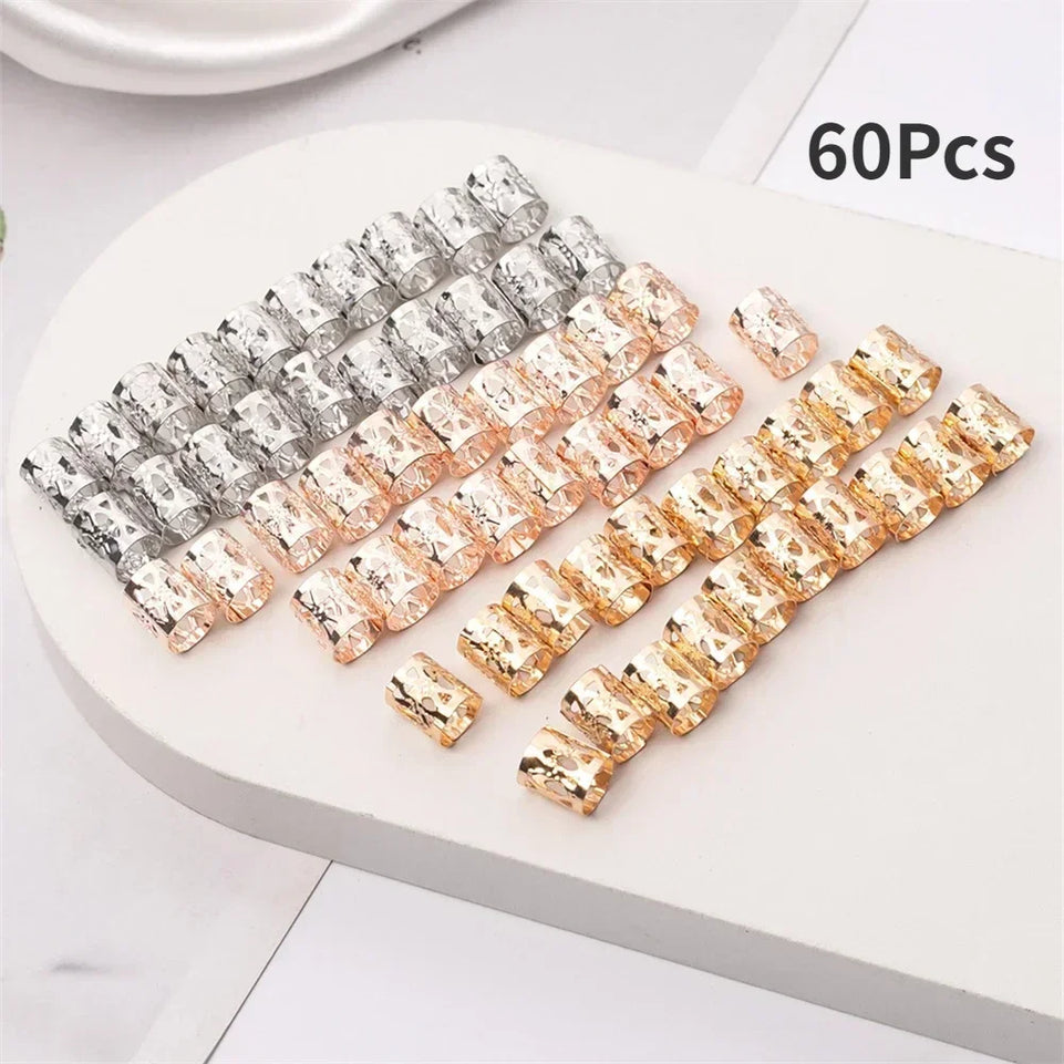 60pcs/bag Hip Hop Dreadlocks Hair Rings Beads Clips Braids African Braid Spiral Hairpin for Women Girls Accessories Bead Braider