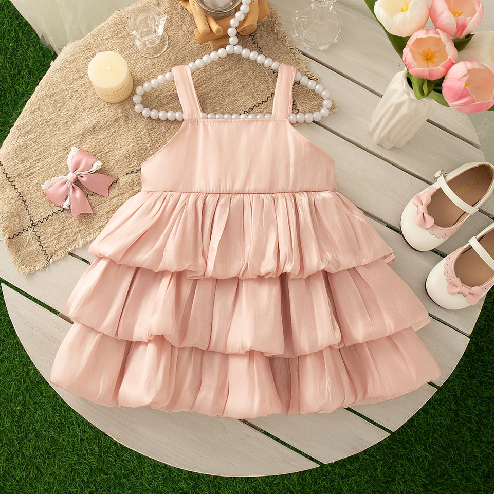 Baby Girl Dress Summer Solid Color Mesh Bow Girl Dress Cute Multi-Layer Girl Princess Dress Baby Clothes Girl