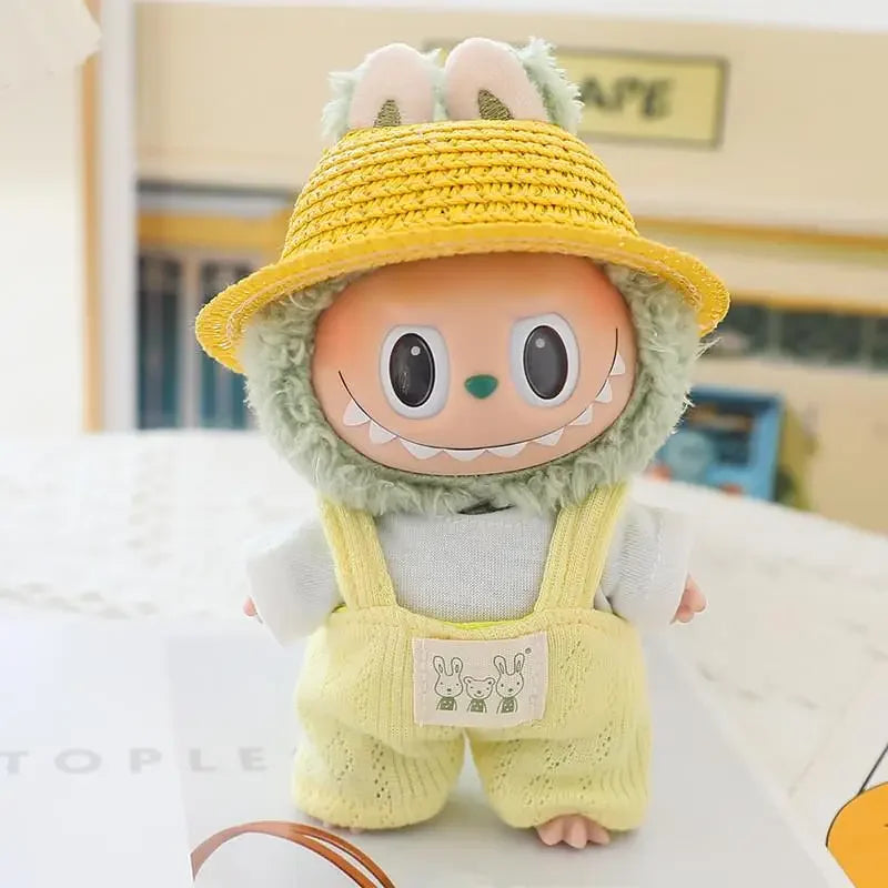 For 17cm Ropa Labubu v1/v2/v3 cloth Doll T-Shirt Overalls Pants Set Baby Clothes and 10cm cotton Doll Clothes Skirt