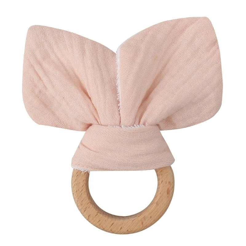 Soft Cotton Ears Teething Chewing Appease Toy Baby Natural Teether Ring Relief Teether