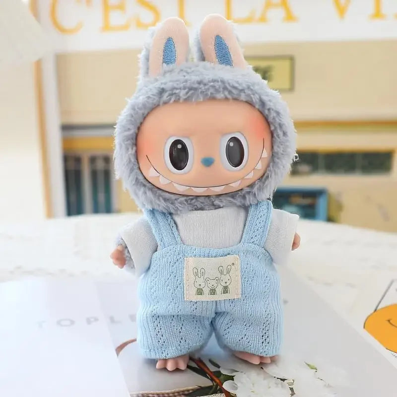 For 17cm Ropa Labubu v1/v2/v3 cloth Doll T-Shirt Overalls Pants Set Baby Clothes and 10cm cotton Doll Clothes Skirt
