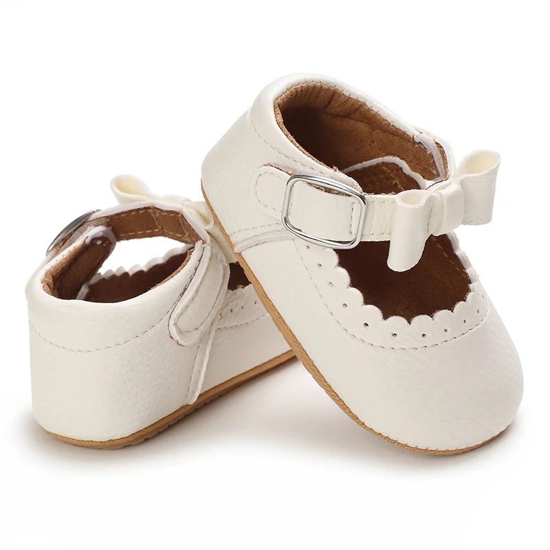 Baby Shoes Girls' Newborn White Series Forefoot Shoes PU Leather Flat Bottom Soft Sole Baby Shoes Bow Baby Princess Shoes