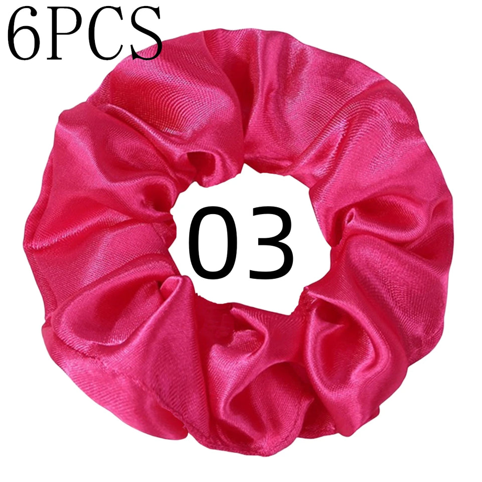 6pcs/lot Hair Scrunchies Bands Scrunchy Ties Ropes Ponytail Holder for Women or Girls Accessories Satin Headwear Solid 100 Color