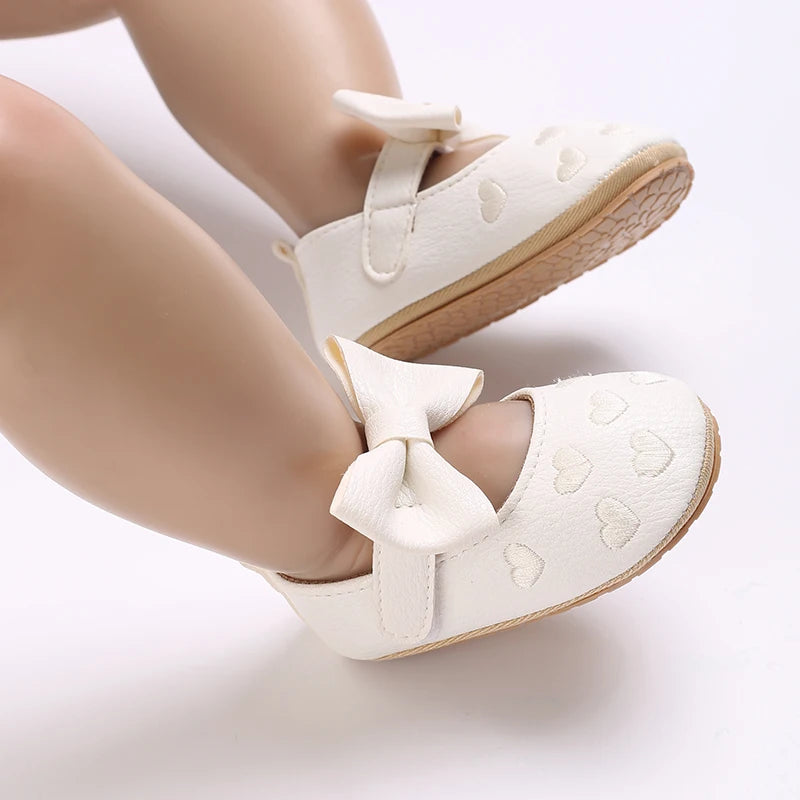 Baby Shoes Girls' Newborn White Series Forefoot Shoes PU Leather Flat Bottom Soft Sole Baby Shoes Bow Baby Princess Shoes