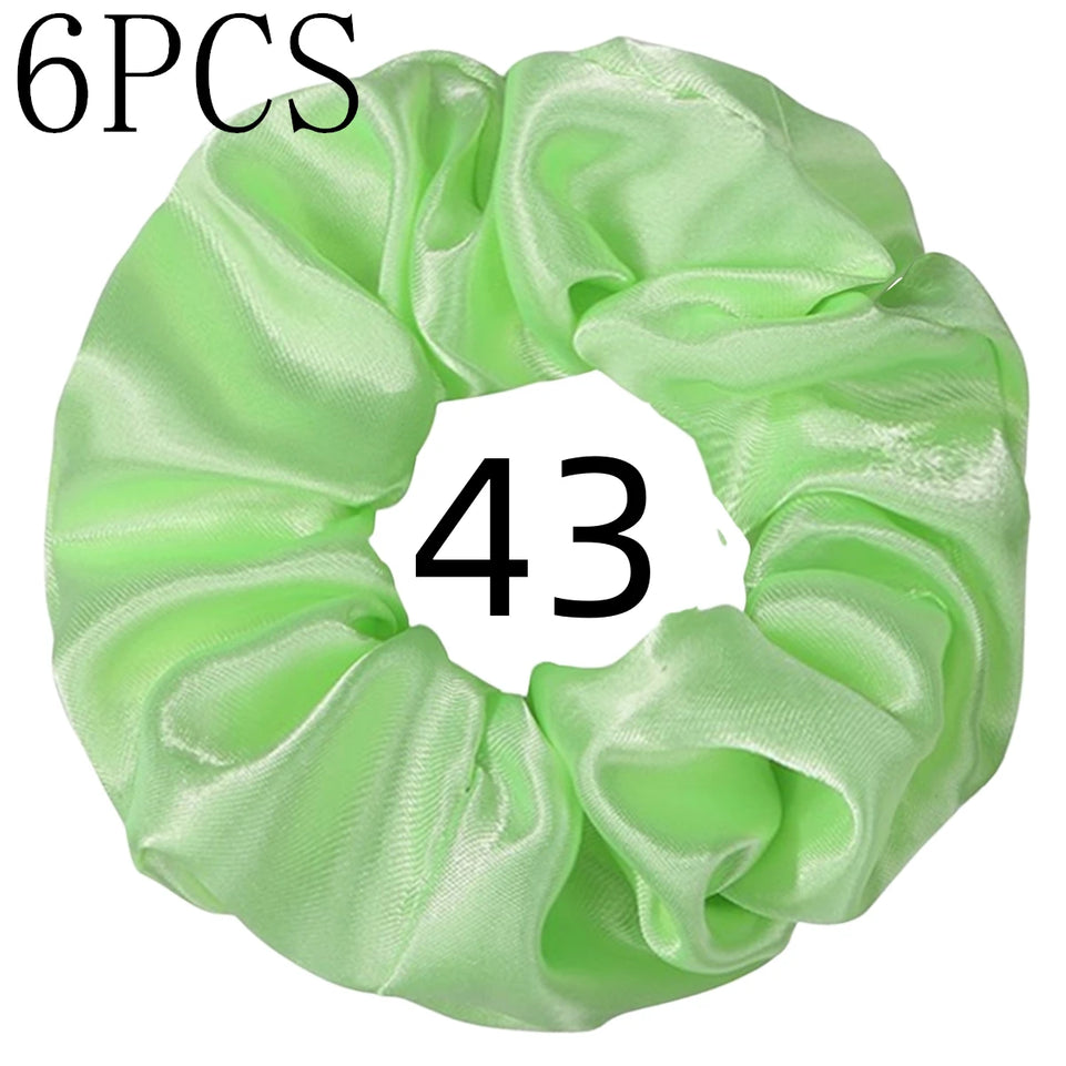 6pcs/lot Hair Scrunchies Bands Scrunchy Ties Ropes Ponytail Holder for Women or Girls Accessories Satin Headwear Solid 100 Color