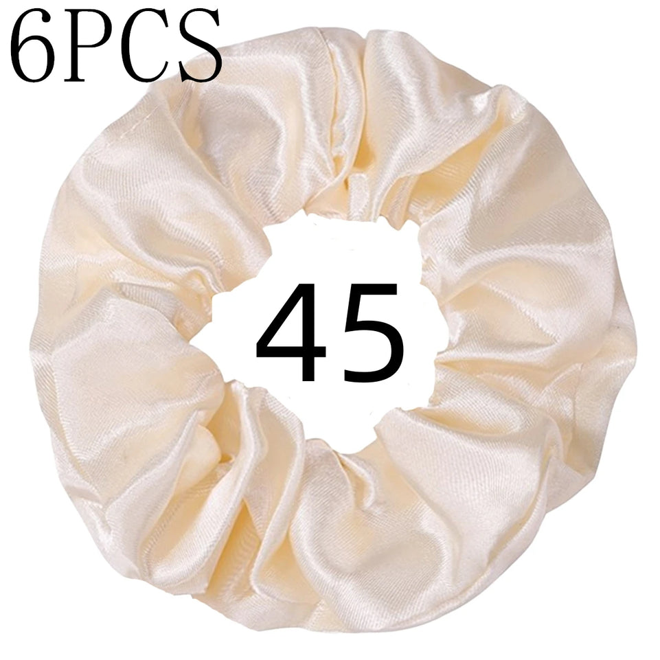 6pcs/lot Hair Scrunchies Bands Scrunchy Ties Ropes Ponytail Holder for Women or Girls Accessories Satin Headwear Solid 100 Color