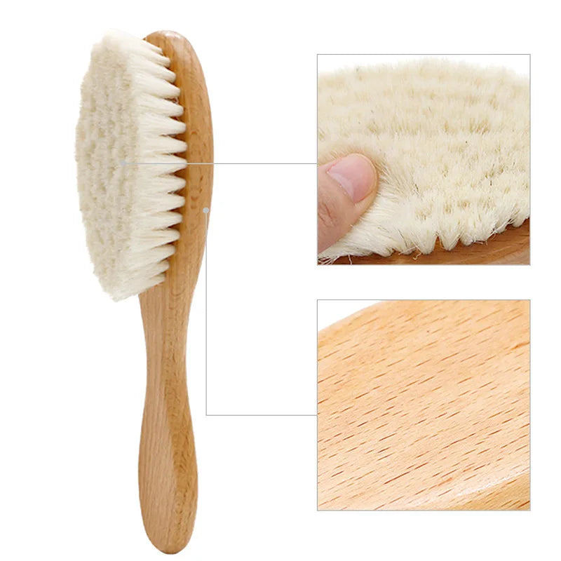 Baby Care Pure Natural Wool Soft Baby Wooden Brush Comb Brush Baby Hairbrush Newborn Infant Comb Head Massager For Baby Shower