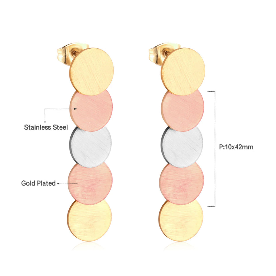 LUXUKISSKIDS Metal Stacked Geometric Dangle Stud Earrings Fashion Girls' Accessories Round Tassel Exaggerated Design Dailywear