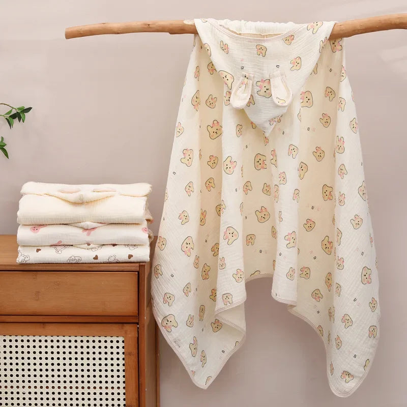 Baby Shower Towel Gauze Soft Absorbent Breathable Hooded Bathrobe Cartoon Bear Skin Friendly Durable Infant Bath Supplies