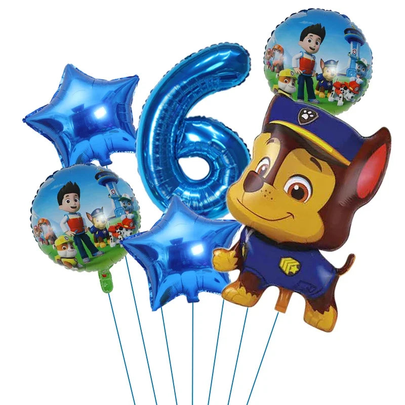 6pcs Cartoon Paw Patrol Theme Foil Balloon Number Balloon Childrens Birthday Party Decoration Baby Gift Party Chase Skye Balloon