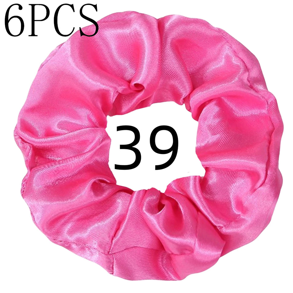 6pcs/lot Hair Scrunchies Bands Scrunchy Ties Ropes Ponytail Holder for Women or Girls Accessories Satin Headwear Solid 100 Color