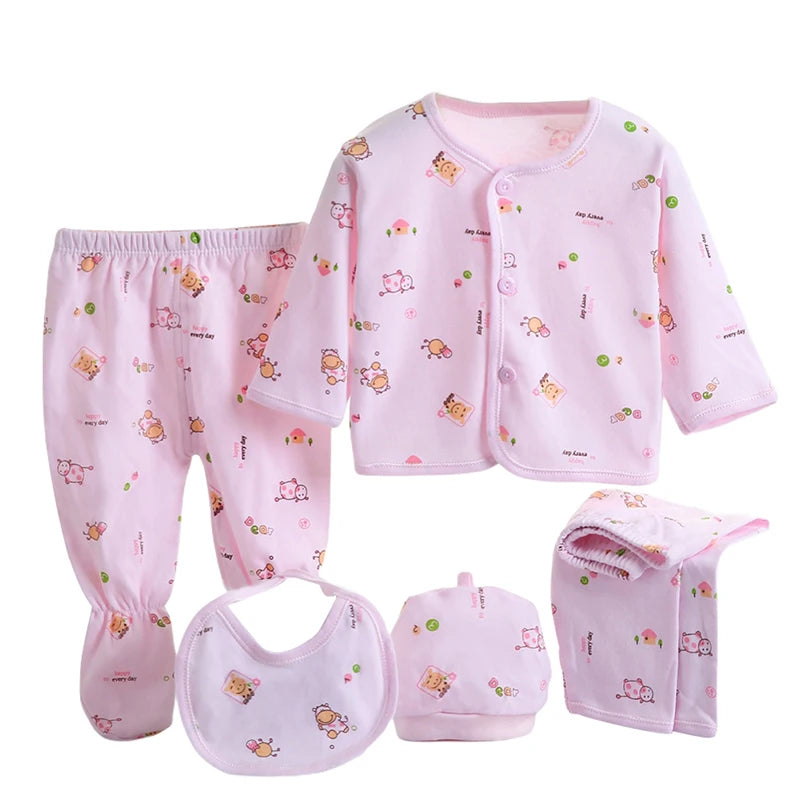 5 Pcs/set Newborn Baby 0-3 Month Clothing Set Babies T-Shirt Pants Hat Boys Girls Clothes Cotton Set