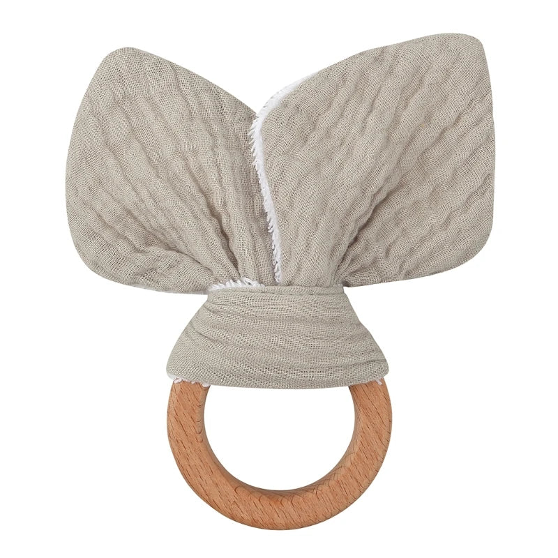 Soft Cotton Ears Teething Chewing Appease Toy Baby Natural Teether Ring Relief Teether