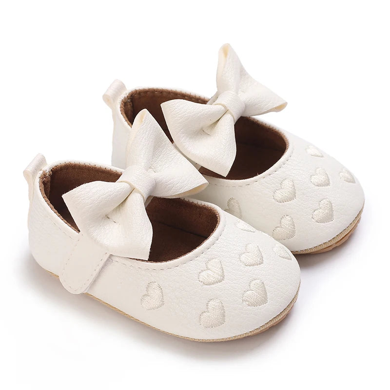 Baby Shoes Girls' Newborn White Series Forefoot Shoes PU Leather Flat Bottom Soft Sole Baby Shoes Bow Baby Princess Shoes