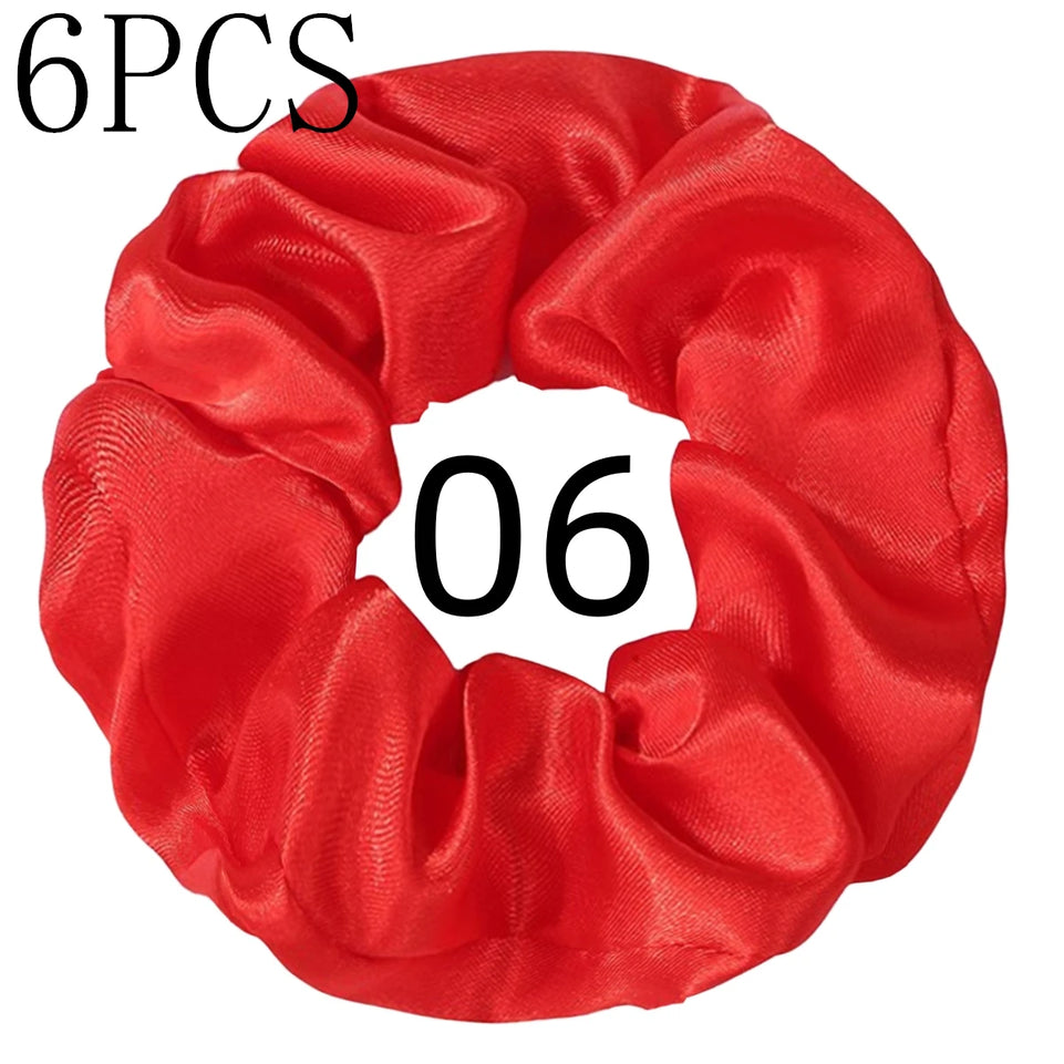 6pcs/lot Hair Scrunchies Bands Scrunchy Ties Ropes Ponytail Holder for Women or Girls Accessories Satin Headwear Solid 100 Color