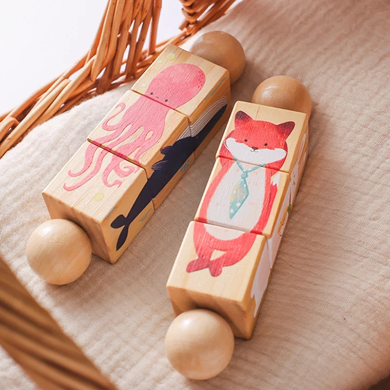 Baby Wooden Rotating Jigsaw Puzzle Hand bell Toy Montessori Educational Sensory Cognition Toys Wooden Music Rattle Toy Baby Gift