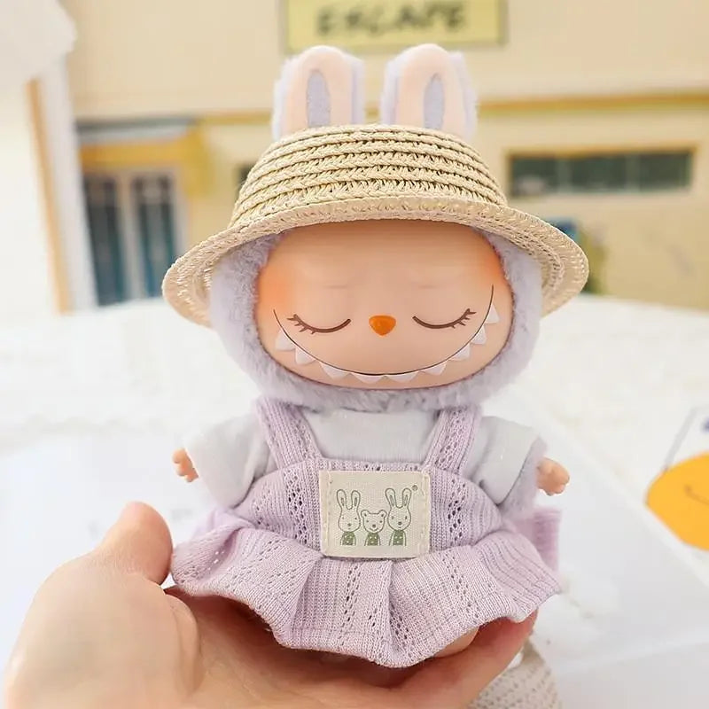 For 17cm Ropa Labubu v1/v2/v3 cloth Doll T-Shirt Overalls Pants Set Baby Clothes and 10cm cotton Doll Clothes Skirt