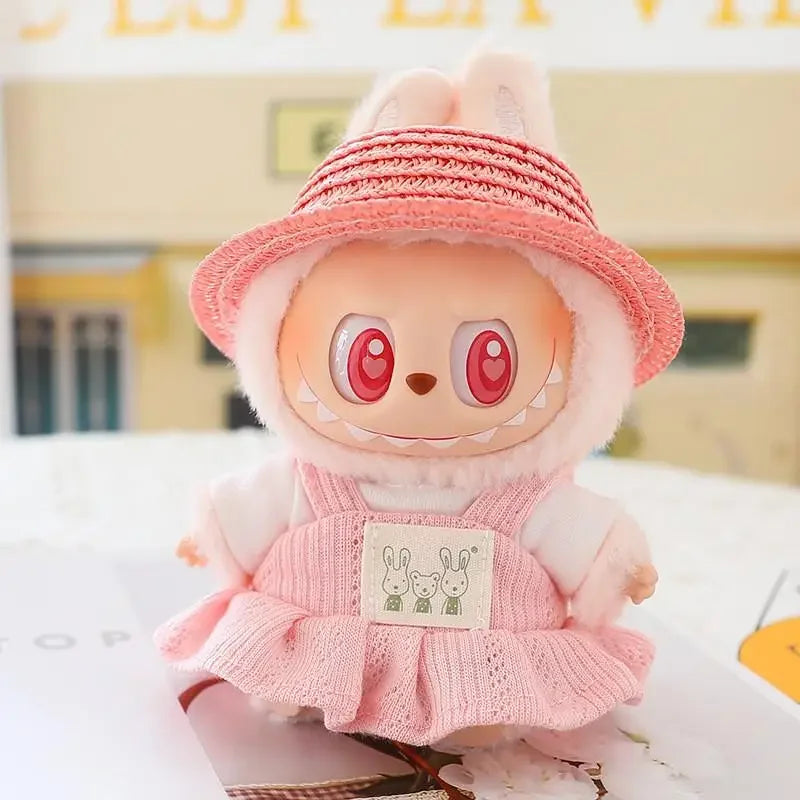For 17cm Ropa Labubu v1/v2/v3 cloth Doll T-Shirt Overalls Pants Set Baby Clothes and 10cm cotton Doll Clothes Skirt