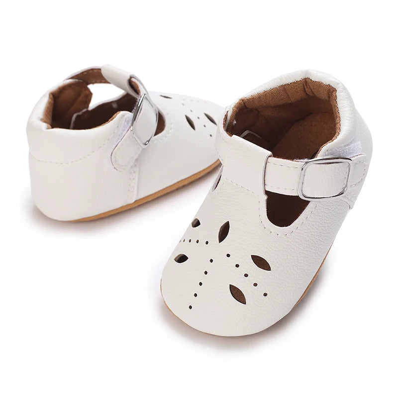 Baby Shoes Girls' Newborn White Series Forefoot Shoes PU Leather Flat Bottom Soft Sole Baby Shoes Bow Baby Princess Shoes