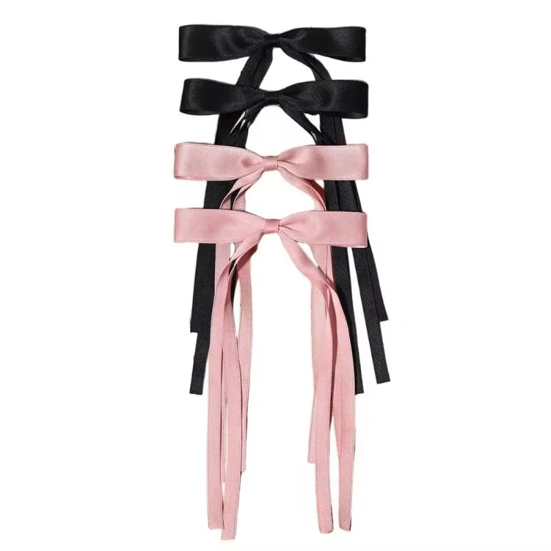 4/6/8 PCS Satin Ribbon Bows Hair Clip for Women Korean Sweat Long Tassel Tails BowKnot Barrettes Set Hairpin Girls Accessories