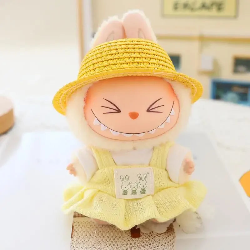 For 17cm Ropa Labubu v1/v2/v3 cloth Doll T-Shirt Overalls Pants Set Baby Clothes and 10cm cotton Doll Clothes Skirt
