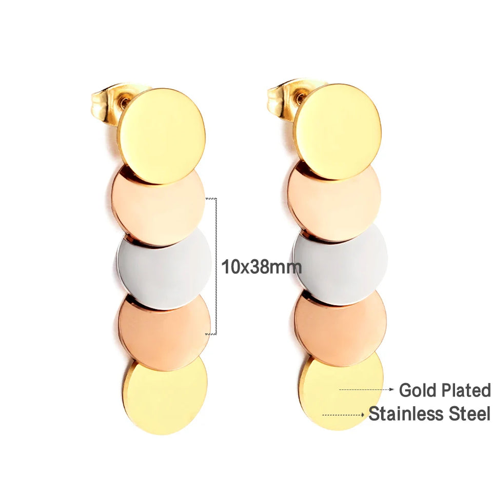 LUXUKISSKIDS Metal Stacked Geometric Dangle Stud Earrings Fashion Girls' Accessories Round Tassel Exaggerated Design Dailywear