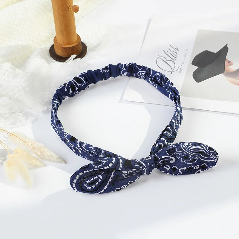 Paisley Bandana Hairbands Cute Rabbit Ear Turban Headwrap Hair Band Girls Accessories Fashion Top Knotted Bow Headband for Women