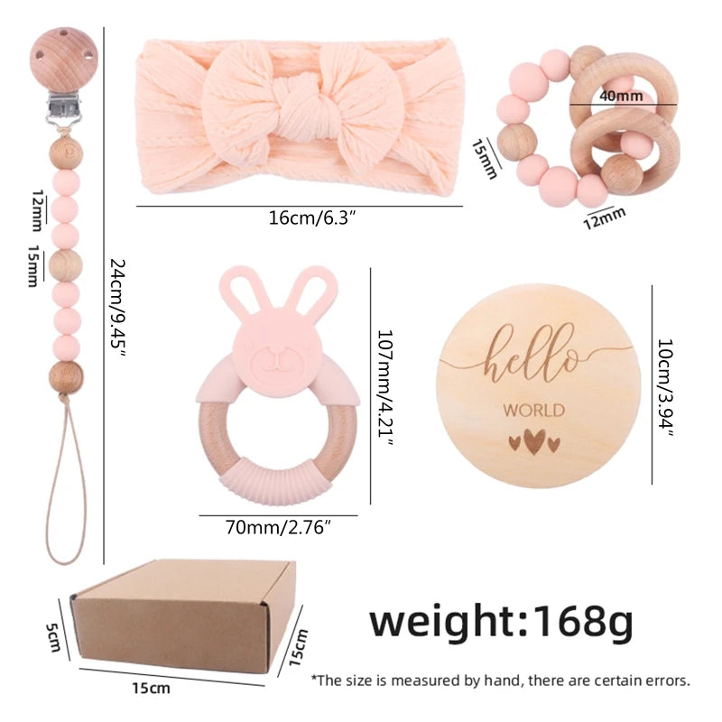 Baby Bath Towel Set Bibs Double Sided Cotton Blanket Wooden Rattle Brushs Pacifier Chain Bracelet Baby Stuff Home Newborn Gifts