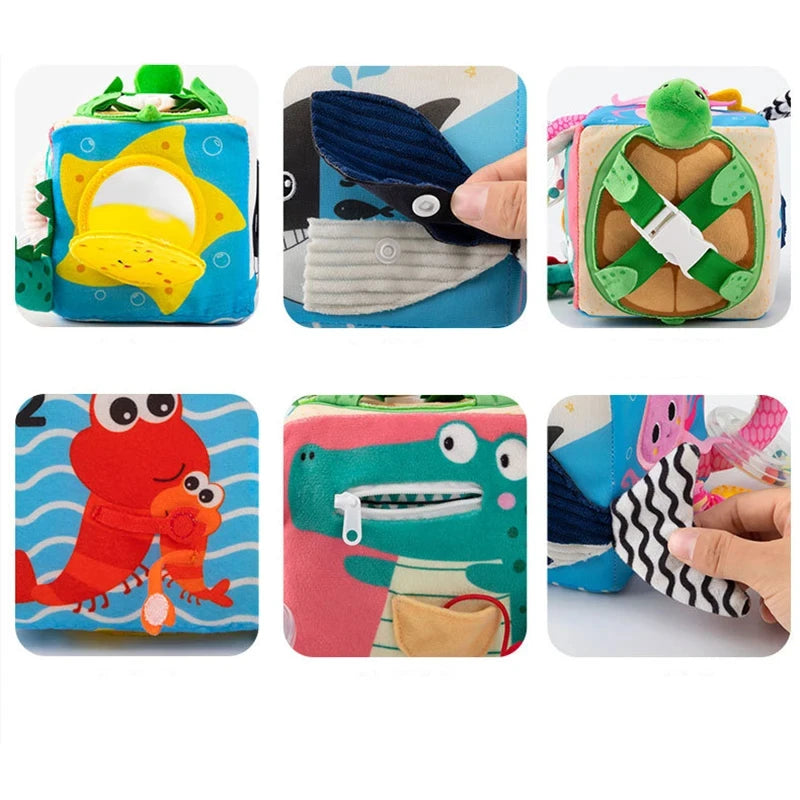 Activity Sensory Building Block Crib Stroller Hanging Toys Soft Cloth Cube Educational Baby Toy Baby Plush Rattles Mobiles Toys
