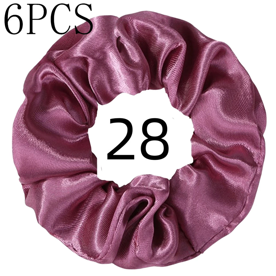 6pcs/lot Hair Scrunchies Bands Scrunchy Ties Ropes Ponytail Holder for Women or Girls Accessories Satin Headwear Solid 100 Color