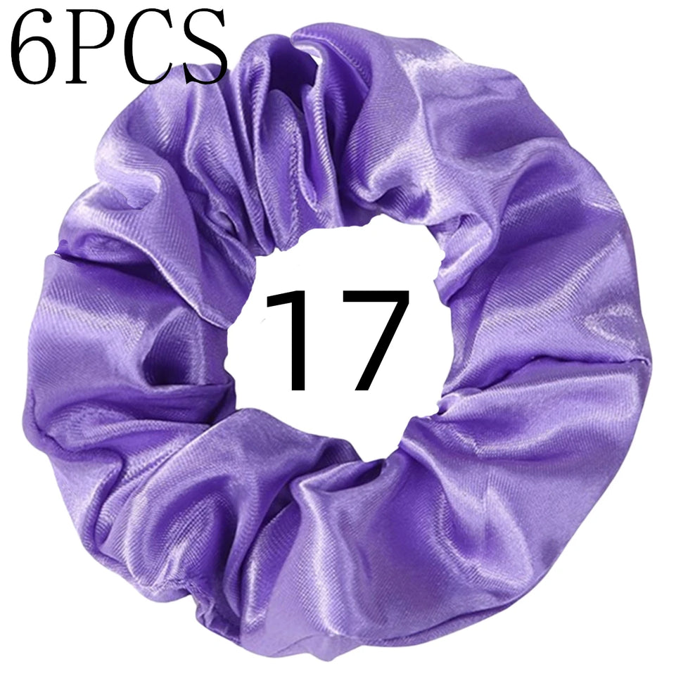 6pcs/lot Hair Scrunchies Bands Scrunchy Ties Ropes Ponytail Holder for Women or Girls Accessories Satin Headwear Solid 100 Color