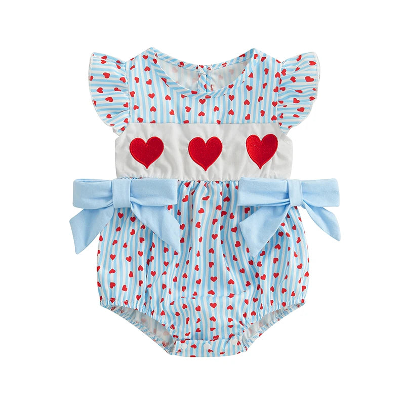 Baby Girl Valentines Day Outfit Newborn Heart Plaid Bubble Romper Bowknot Ruffle Bodysuit Smocked Baby Clothes