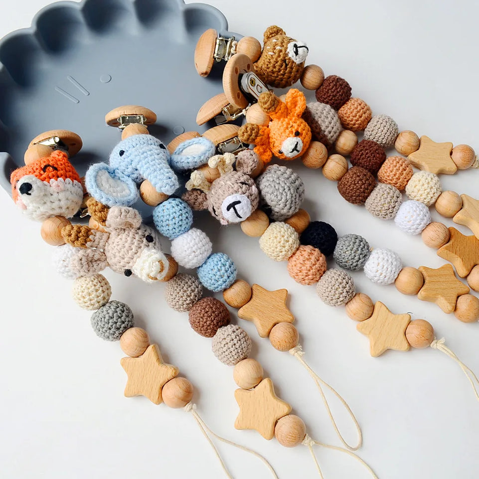 5pc Crochet Beads Animal Rabbit Chewable Beads DIY Wooden Teething Knitting Beads Jewelry Crib Sensory Toy Baby Teether