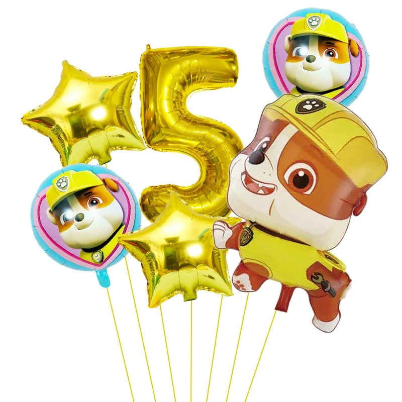 6pcs Cartoon Paw Patrol Theme Foil Balloon Number Balloon Childrens Birthday Party Decoration Baby Gift Party Chase Skye Balloon