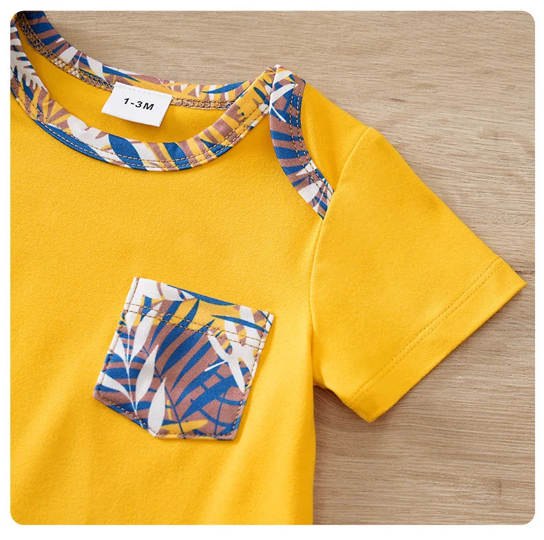 0-18Months Boys and Girls Summer Baby Short-Sleeve Outfit Set Full Print Tropical Beach Plants baby clothes Perfect for Vacation