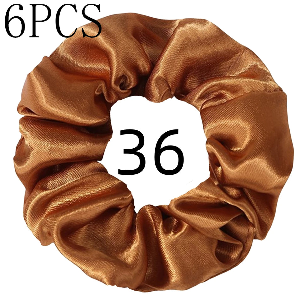 6pcs/lot Hair Scrunchies Bands Scrunchy Ties Ropes Ponytail Holder for Women or Girls Accessories Satin Headwear Solid 100 Color