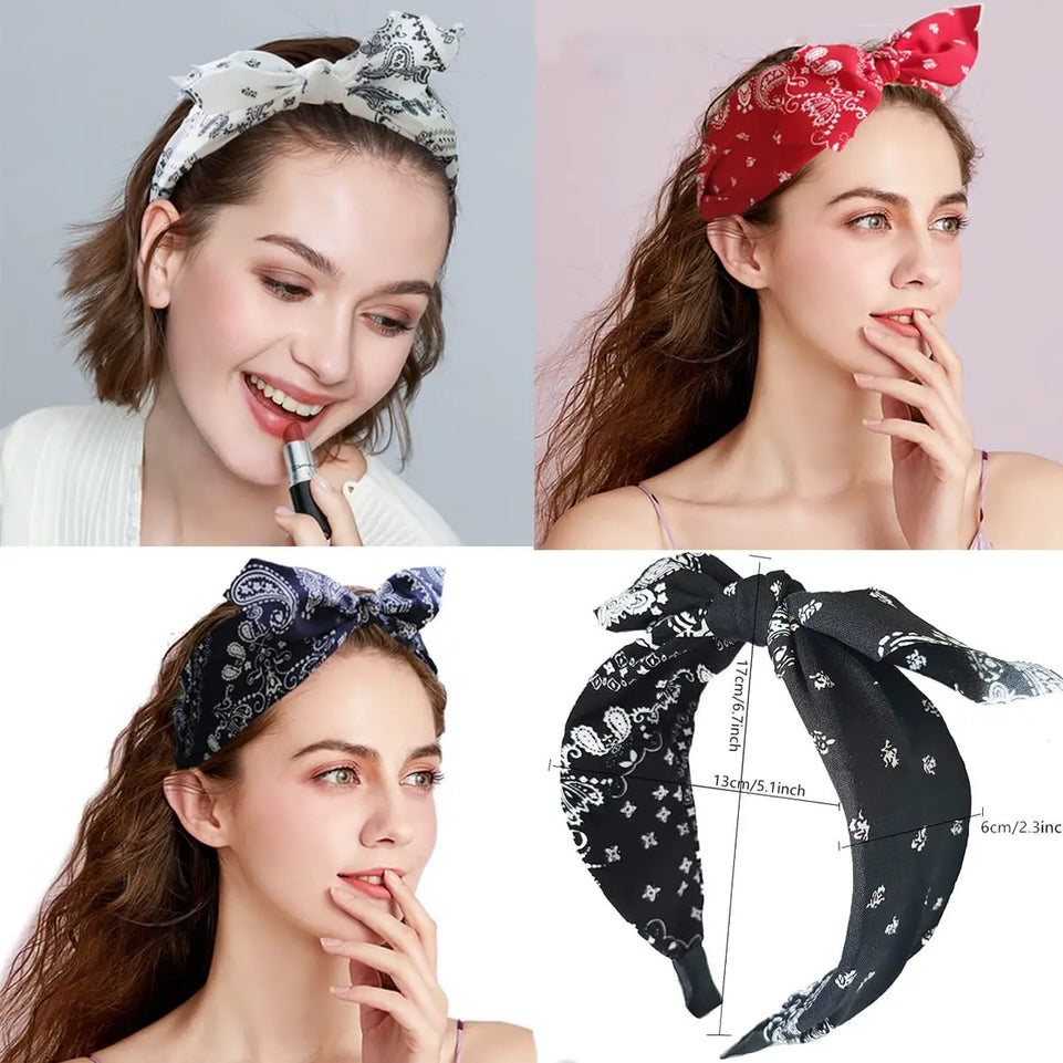 Paisley Bandana Hairbands Cute Rabbit Ear Turban Headwrap Hair Band Girls Accessories Fashion Top Knotted Bow Headband for Women