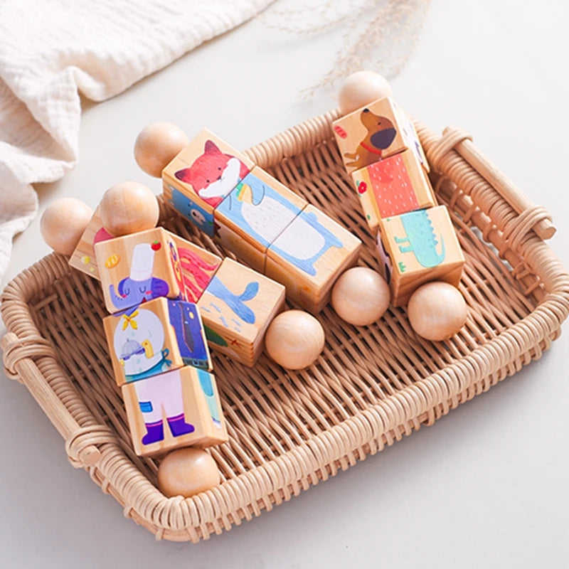 Baby Wooden Rotating Jigsaw Puzzle Hand bell Toy Montessori Educational Sensory Cognition Toys Wooden Music Rattle Toy Baby Gift