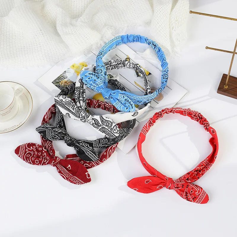 Paisley Bandana Hairbands Cute Rabbit Ear Turban Headwrap Hair Band Girls Accessories Fashion Top Knotted Bow Headband for Women
