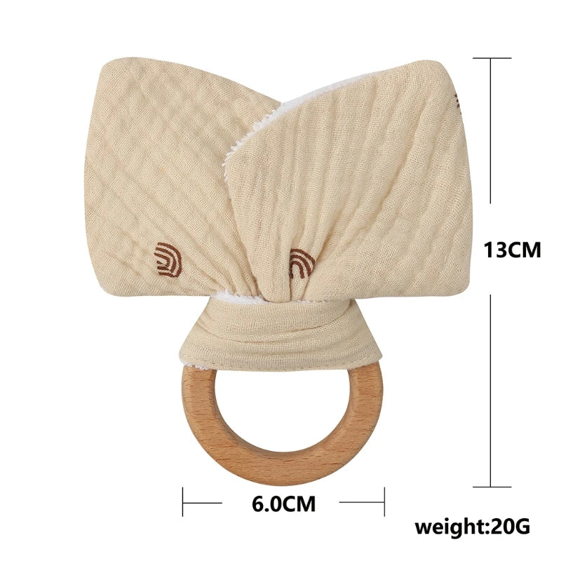 Soft Cotton Ears Teething Chewing Appease Toy Baby Natural Teether Ring Relief Teether