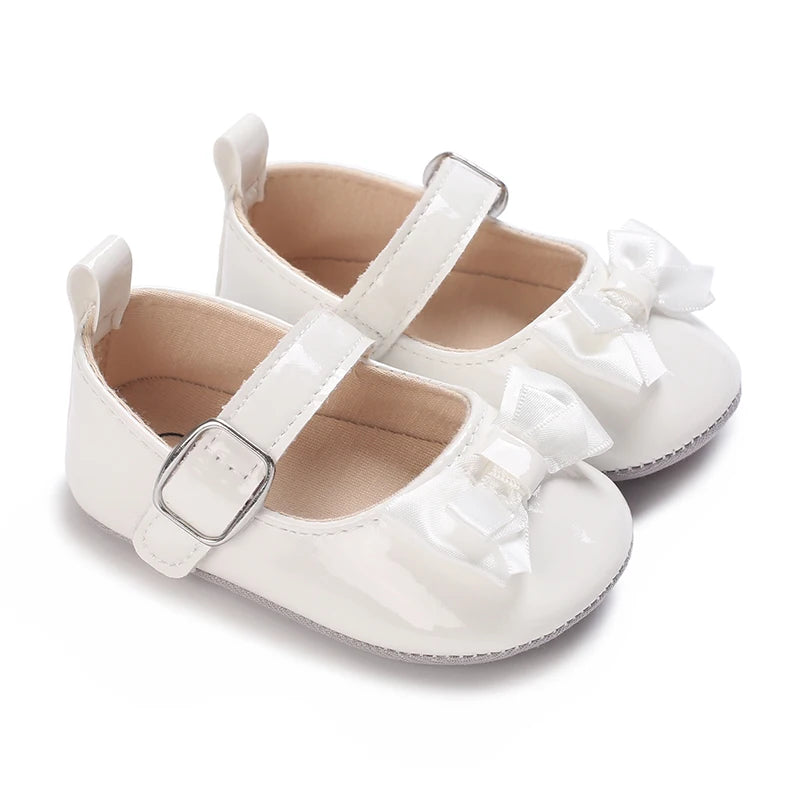 Baby Shoes Girls' Newborn White Series Forefoot Shoes PU Leather Flat Bottom Soft Sole Baby Shoes Bow Baby Princess Shoes