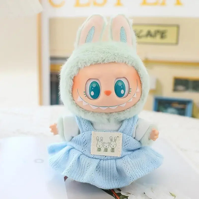 For 17cm Ropa Labubu v1/v2/v3 cloth Doll T-Shirt Overalls Pants Set Baby Clothes and 10cm cotton Doll Clothes Skirt