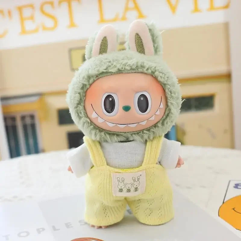 For 17cm Ropa Labubu v1/v2/v3 cloth Doll T-Shirt Overalls Pants Set Baby Clothes and 10cm cotton Doll Clothes Skirt