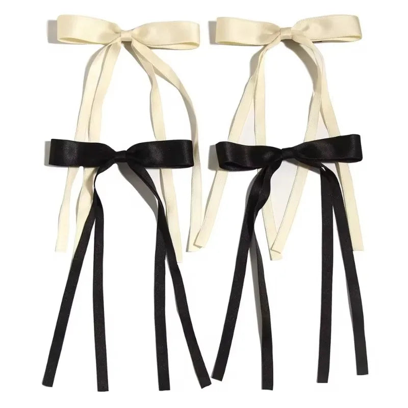 4/6/8 PCS Satin Ribbon Bows Hair Clip for Women Korean Sweat Long Tassel Tails BowKnot Barrettes Set Hairpin Girls Accessories