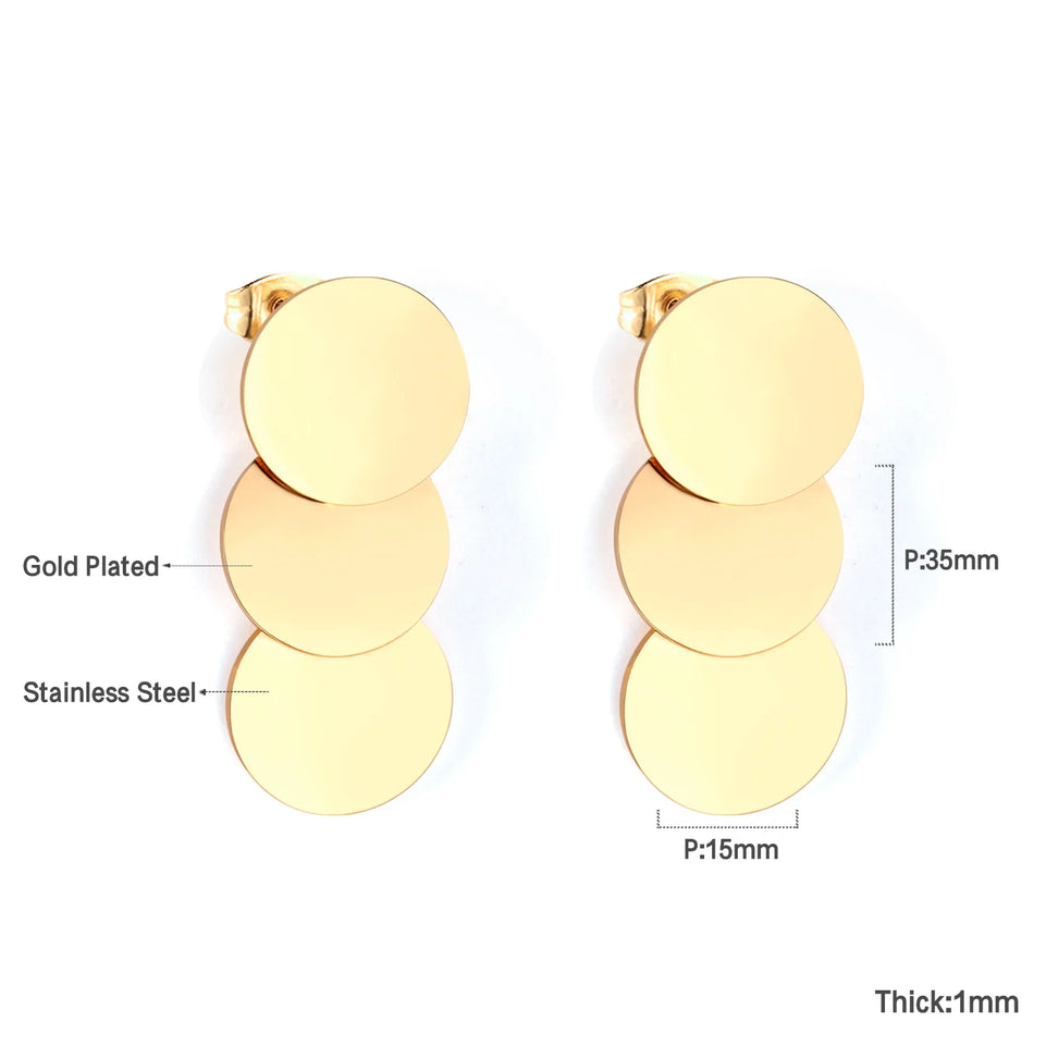 LUXUKISSKIDS Metal Stacked Geometric Dangle Stud Earrings Fashion Girls' Accessories Round Tassel Exaggerated Design Dailywear