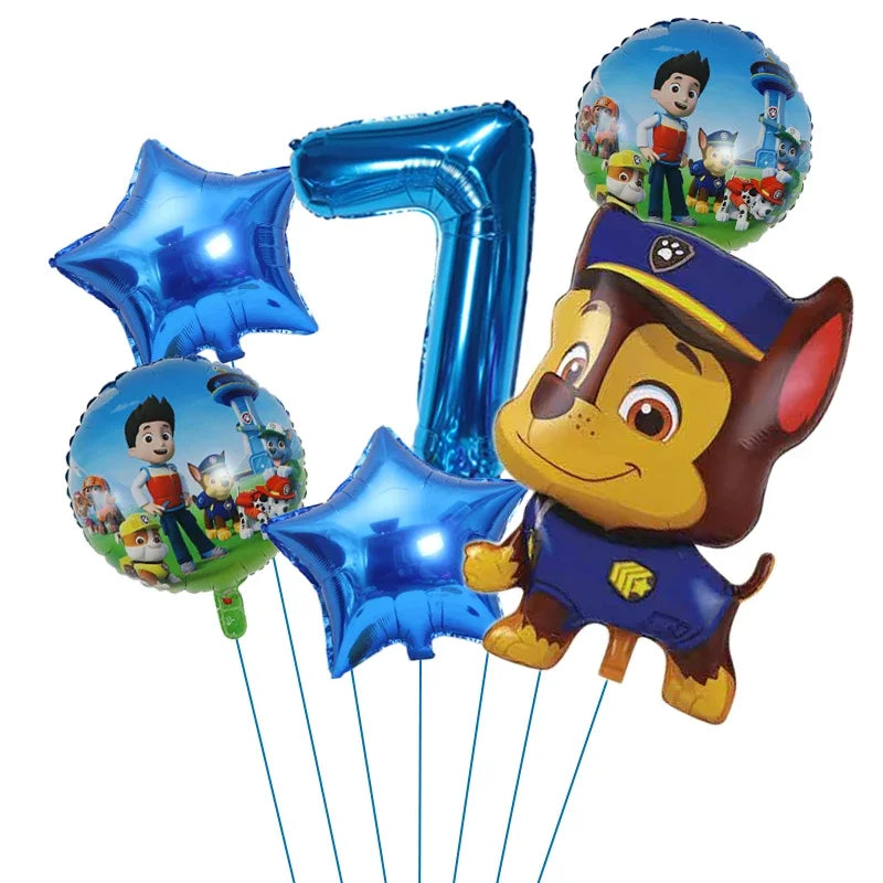 6pcs Cartoon Paw Patrol Theme Foil Balloon Number Balloon Childrens Birthday Party Decoration Baby Gift Party Chase Skye Balloon