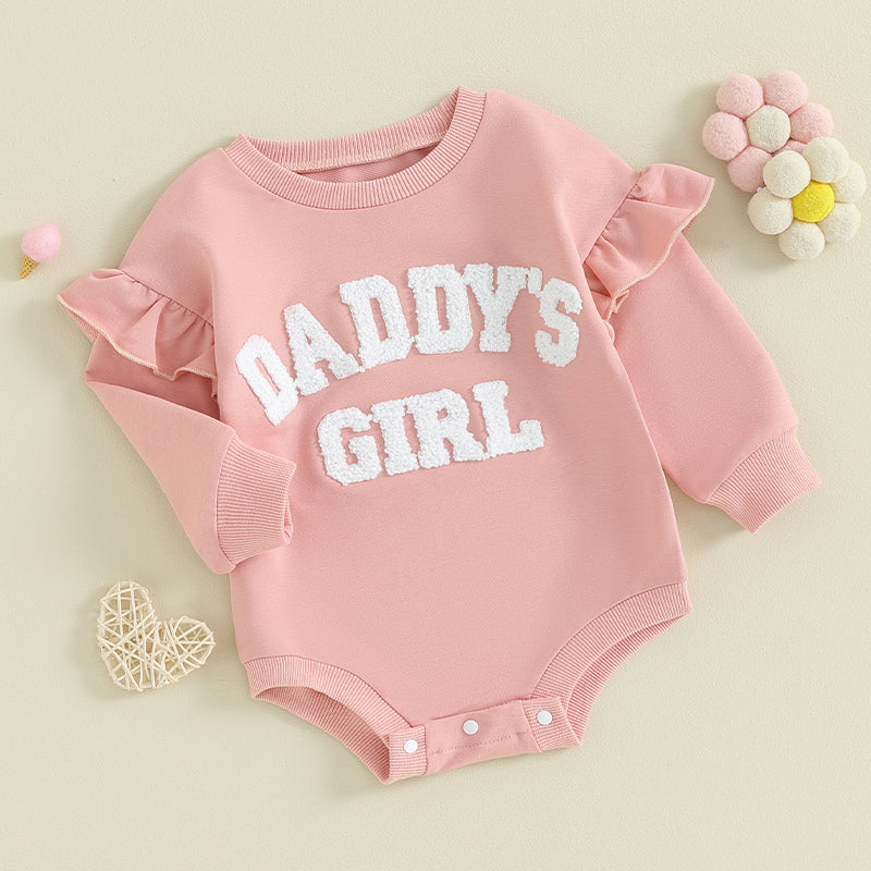 2023-10-05 Lioraitiin 0-18M Daddys Girls Newborn Baby Clothes Ruffle Long Sleeve Sweatshirt Bodysuit Infant Baby Girl Outfits
