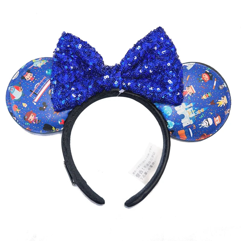 Minnie Mouse Ear Headband For Women Disneyland Headband Mickey Adult/Child Ears Leather Plush Sequin Cosplay Girls Accessories