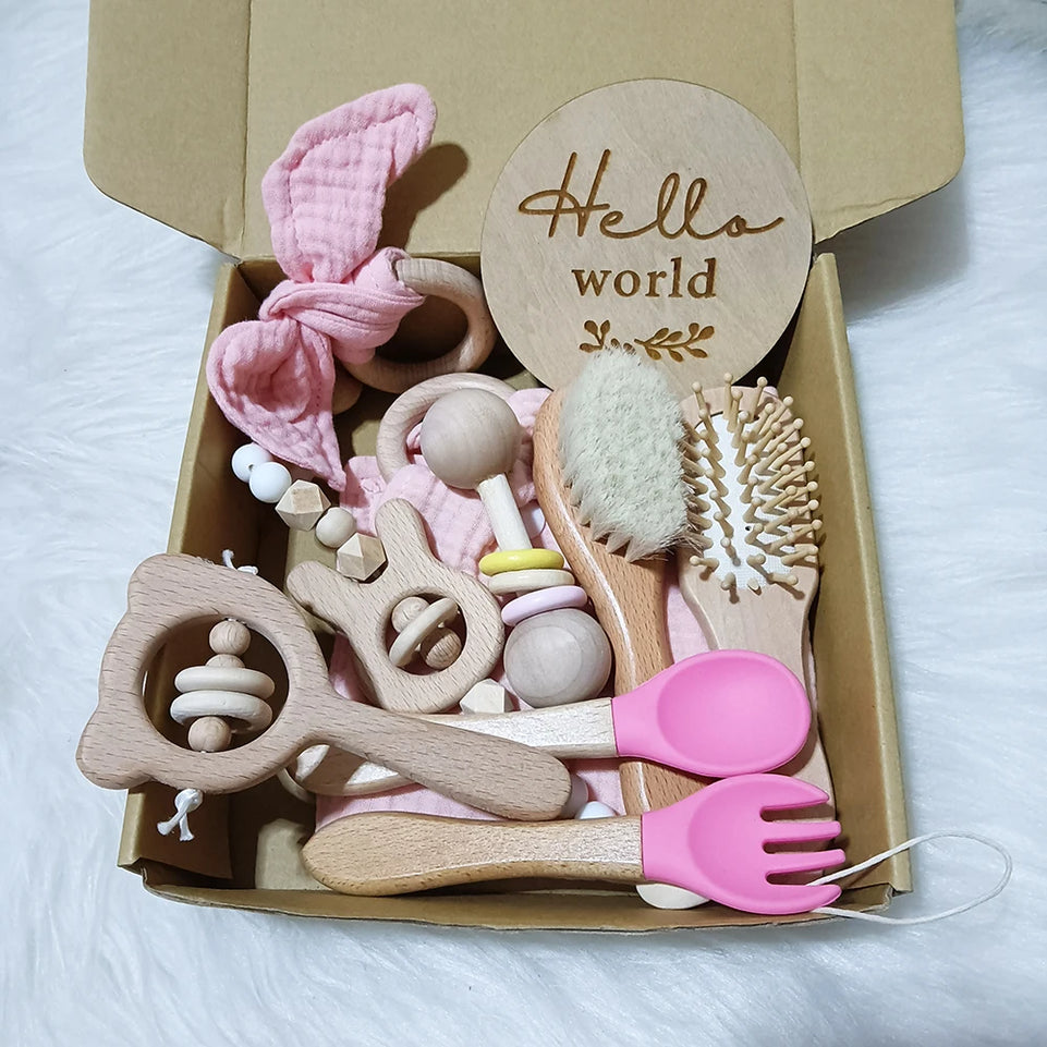 10 Pieces Of Personalized Name Newborn Bath Toy Gift Set 0-12 Months Old Baby Rattle Toy Baby Boy Girl Birth Name Plate Gift Set
